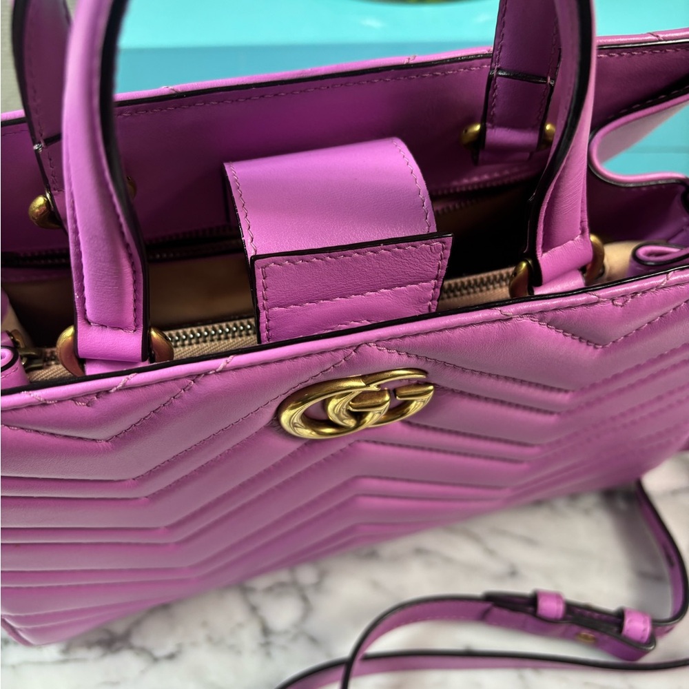 EUC GUCCI Small Pink GG Marmont Matelassé Satchel Tote - Picture 5 of 17